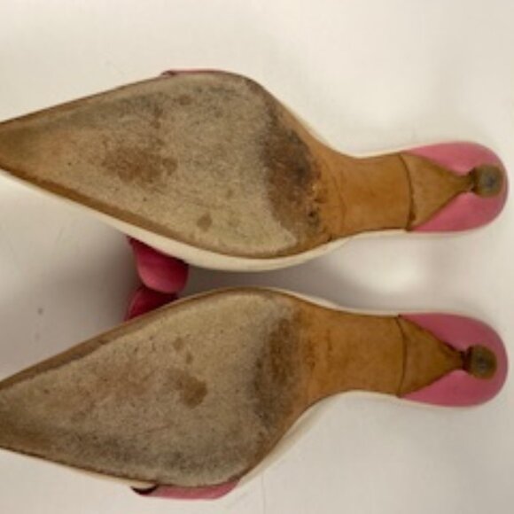 Prada Pink/Cream Fabric Mules with Leather Buckle, size 8, good condition. - Picture 3 of 5